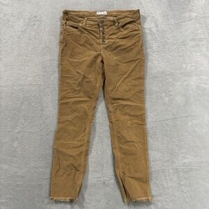 Free People Pants Women's 29 Corduroy Brown Raw Hem Button Fly Straight Skinny